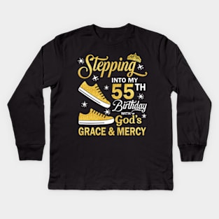 Stepping Into My 55th Birthday With God's Grace & Mercy Bday Kids Long Sleeve T-Shirt